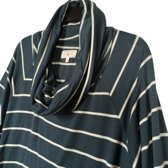 Lou & Grey Striped Long Sleeve Cowl Neck Soft Tunic Sweater Teal Size Small - Picture 4 of 7